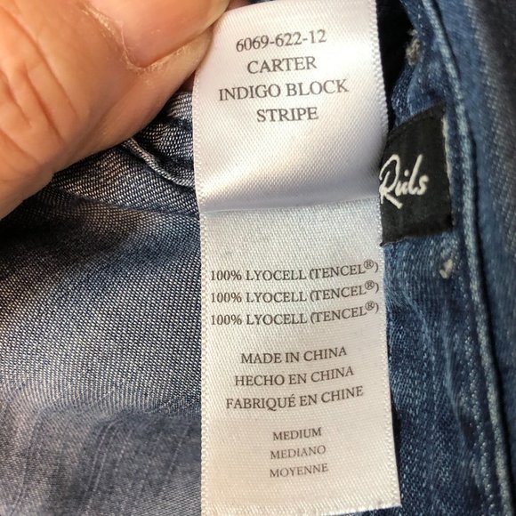 Revolve RAILS Carter Button Up Indigo Block Stripe Shirt M - Picture 10 of 15